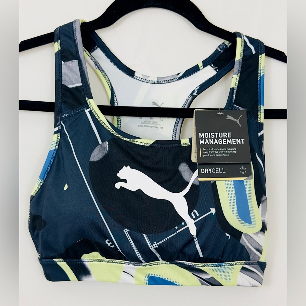 Puma - XS Tight Fit Racer Back Sports Bra Moisture Management Black & Yellow NWT